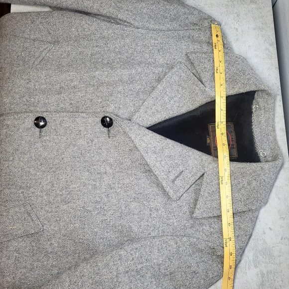 Vintage Botany 500 Gray Fleece Lined Wool Trench Coat Button Up Overcoat Pockets - Picture 16 of 16